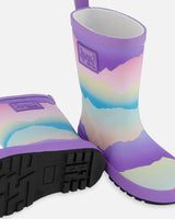 Printed Rain Boots Mauve And Blue, Pink Mountain | Deux par Deux | Jenni Kidz