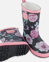 Printed Rain Boots Pink, Black, And Flowers | Deux par Deux | Jenni Kidz