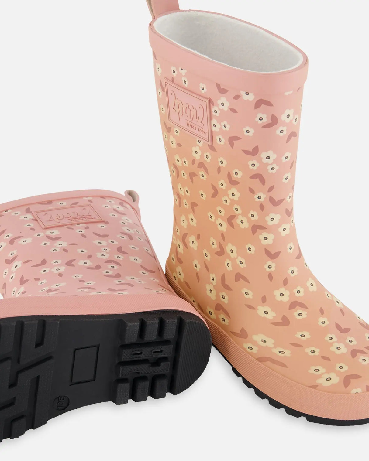 Printed Rain Boots Small White Flowers On Pale Pink | Deux par Deux | Jenni Kidz