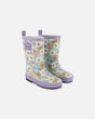 Printed Rain Boots Small White Flowers On Turquoise And Lilac | Deux par Deux | Jenni Kidz