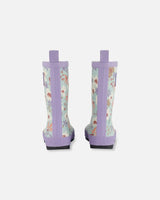 Printed Rain Boots Small White Flowers On Turquoise And Lilac | Deux par Deux | Jenni Kidz