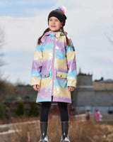 Printed Rain Coat With Hat Mauve Blue And Yellow Glitter Gradient | Deux par Deux | Jenni Kidz