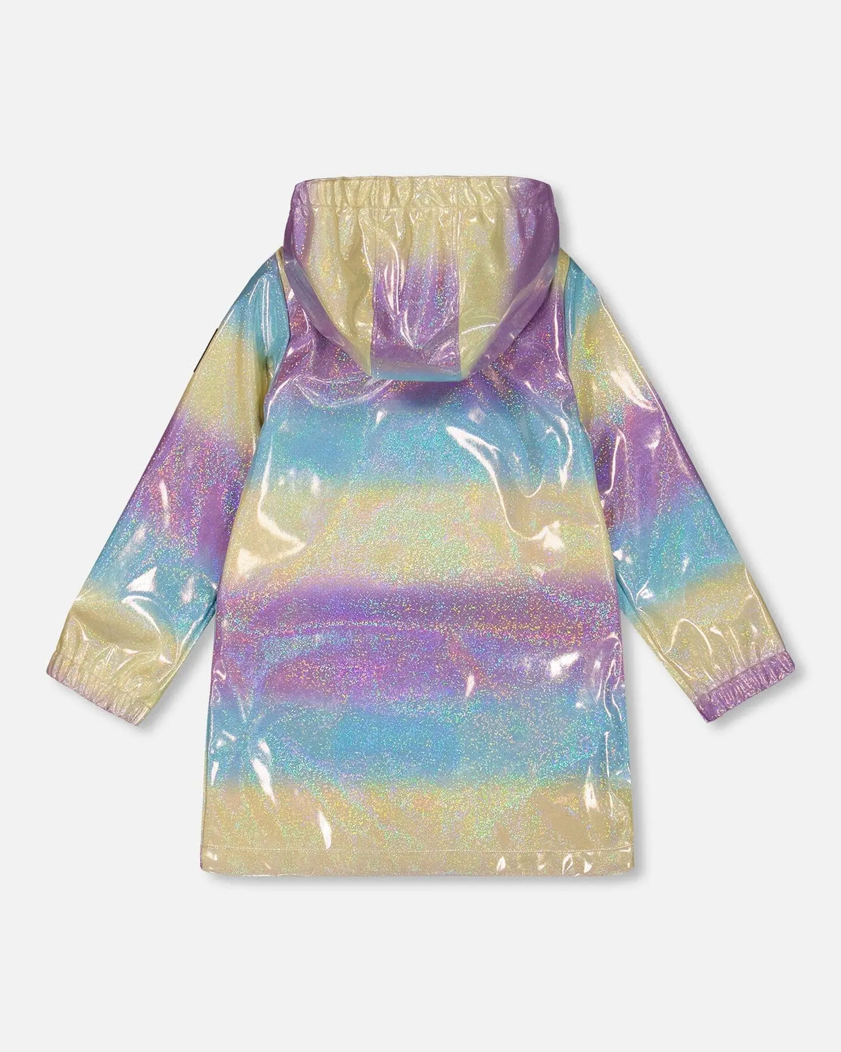 Printed Rain Coat With Hat Mauve Blue And Yellow Glitter Gradient | Deux par Deux | Jenni Kidz