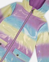 Printed Rain Coat With Hat Mauve Blue And Yellow Glitter Gradient | Deux par Deux | Jenni Kidz