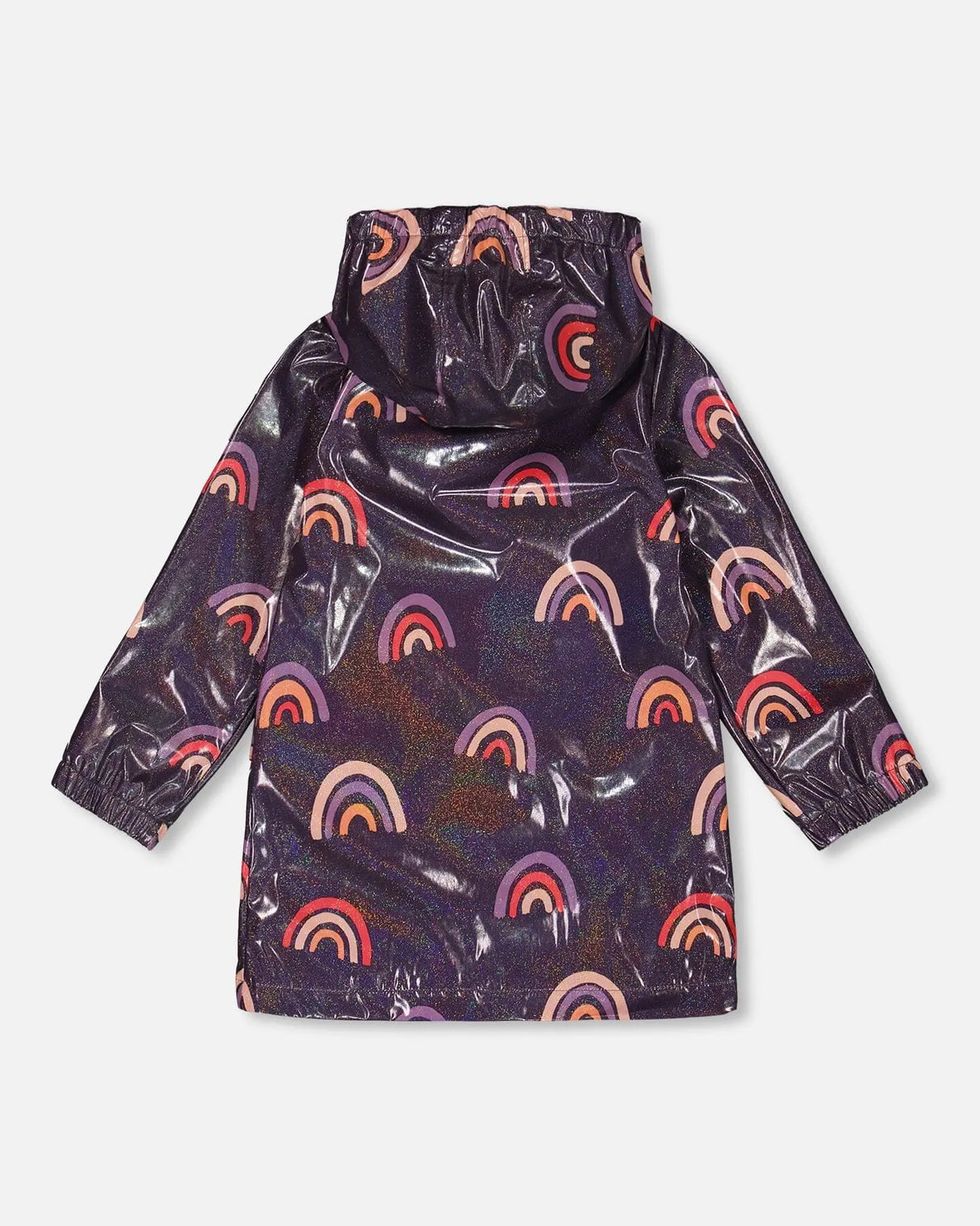 Printed Rain Coat With Hat Rainbow On Shiny Background | Deux par Deux | Jenni Kidz