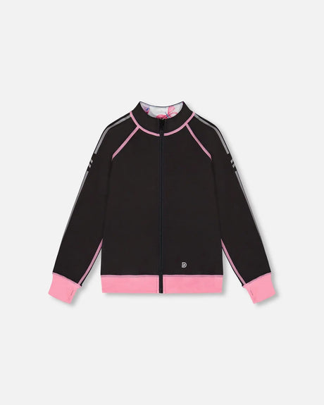 Printed Reversible Full Zip Athletic Cardigan Pink, Blue And Butterflies | Deux par Deux | Jenni Kidz