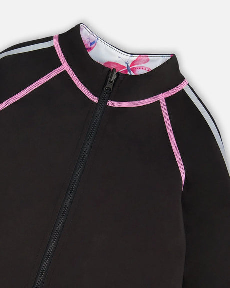 Printed Reversible Full Zip Athletic Cardigan Pink, Blue And Butterflies | Deux par Deux | Jenni Kidz