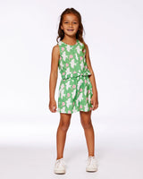 Printed Romper With Frills Green With White And Pink Bird | Deux par Deux | Jenni Kidz