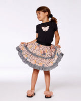 Printed Ruffle Skirt Black And Pink Butterflies | Deux par Deux | Jenni Kidz