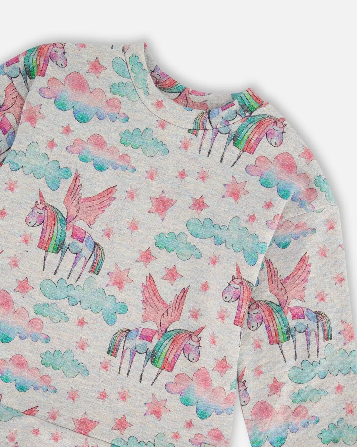 Printed Shiny French Terry Dress Gray Mix Printed Unicorn | Deux par Deux | Jenni Kidz
