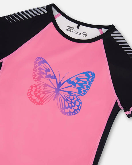 Printed Short Sleeve Athletic Top Pink With Butterflies | Deux par Deux | Jenni Kidz