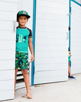 Printed Swim Trunks Green Jungle On Black | Deux par Deux | Jenni Kidz