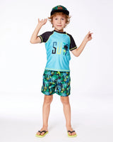 Printed Swim Trunks Green Jungle On Black | Deux par Deux | Jenni Kidz