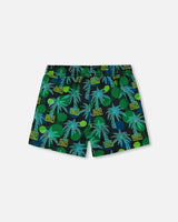 Printed Swim Trunks Green Jungle On Black | Deux par Deux | Jenni Kidz