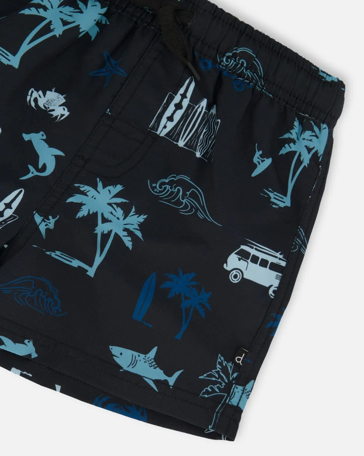 Printed Swim Trunks Light Blue Beach On Black | Deux par Deux | Jenni Kidz