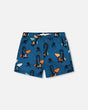 Printed Swim Trunks Orange Sloths On Navy Blue | Deux par Deux | Jenni Kidz