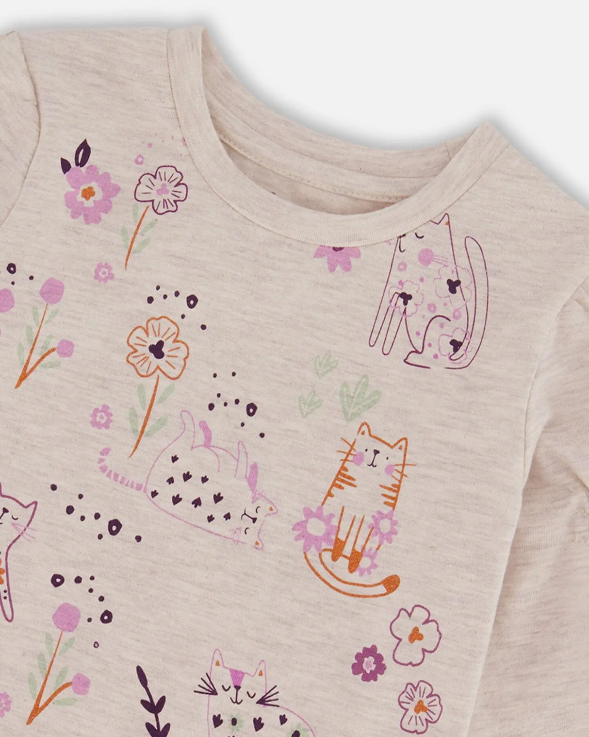Printed T-Shirt Beige Mix Printed Cats | Deux par Deux | Jenni Kidz