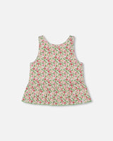 Printed Tank Top With Flounce Small Flowers On White Background | Deux par Deux | Jenni Kidz