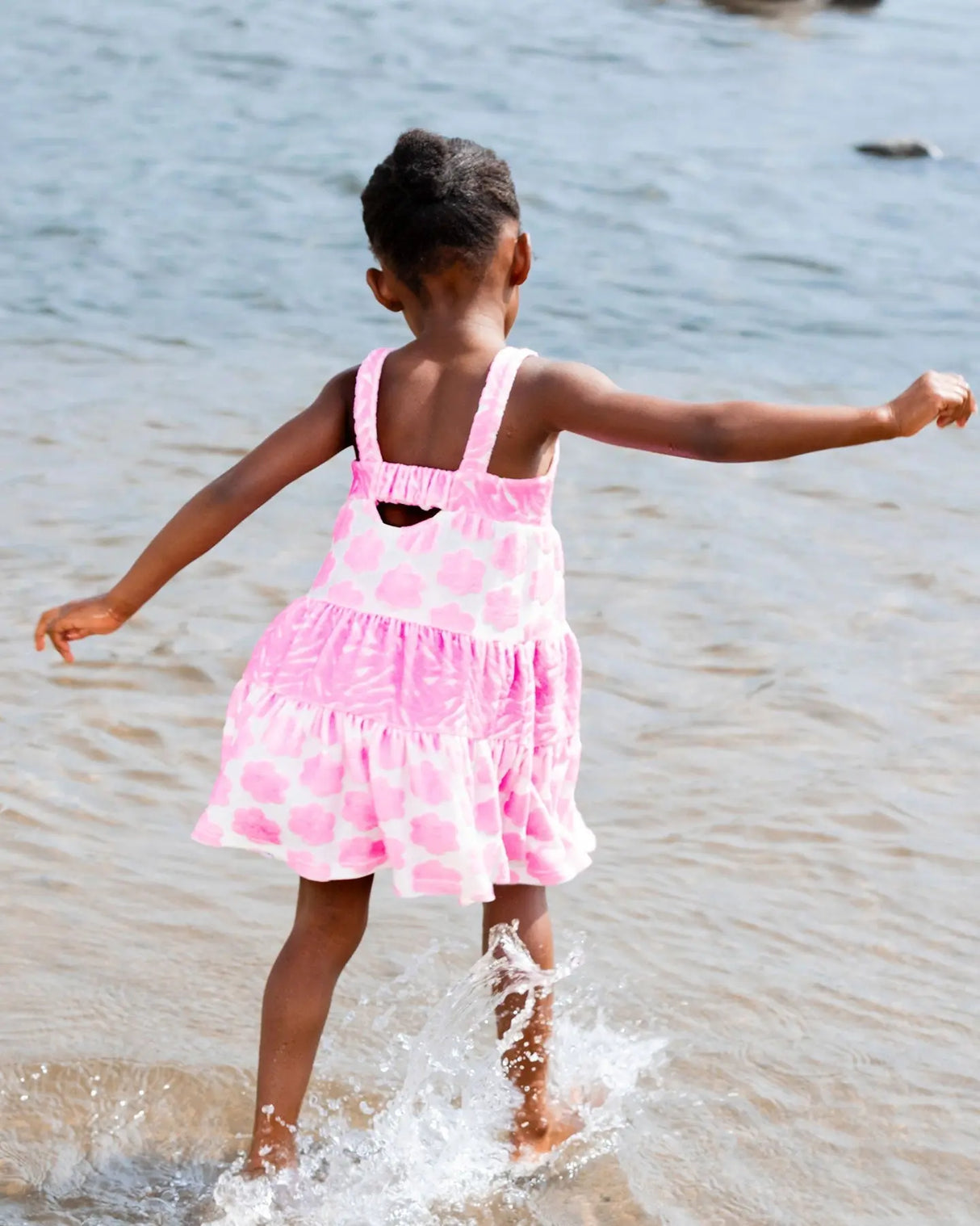 Printed Terry Beach Dress Pink And White | Deux par Deux | Jenni Kidz