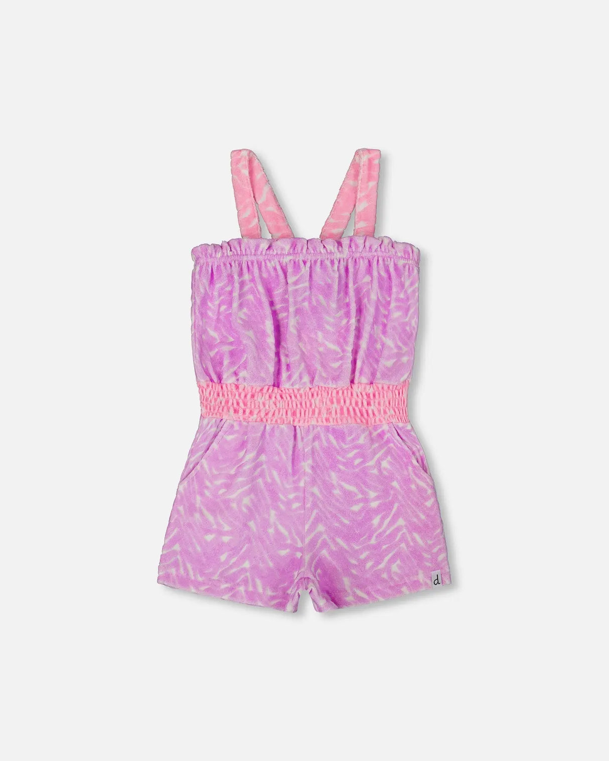 Printed Terry Cloth Romper Vibrant Pink And White | Deux par Deux | Jenni Kidz