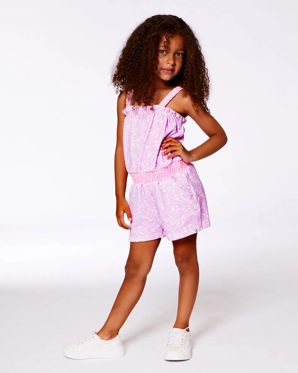 Printed Terry Cloth Romper Vibrant Pink And White | Deux par Deux | Jenni Kidz