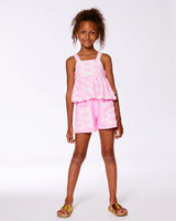 Printed Terry Tank Top And Shorts Set Vibrant Pink And White | Deux par Deux | Jenni Kidz