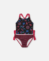 Printed Two-Piece Swimsuit Black And Blue And Pink Items | Deux par Deux | Jenni Kidz