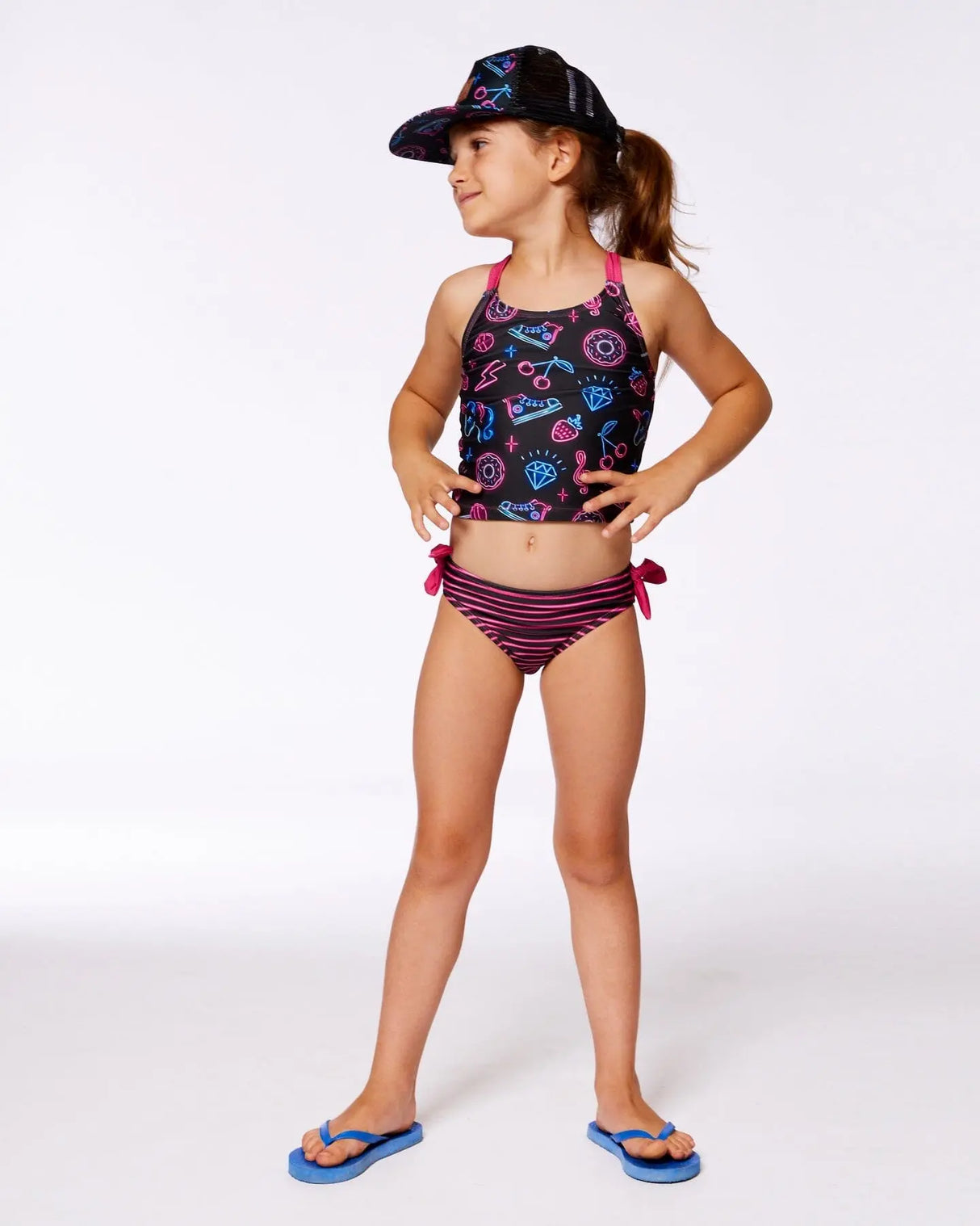 Printed Two-Piece Swimsuit Black And Blue And Pink Items | Deux par Deux | Jenni Kidz