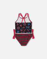 Printed Two-Piece Swimsuit Black And Blue And Pink Items | Deux par Deux | Jenni Kidz