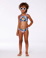 Printed Two-Piece Swimsuit Navy And Yellow And Pink Flowers | Deux par Deux | Jenni Kidz