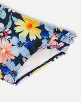 Printed Two-Piece Swimsuit Navy And Yellow And Pink Flowers | Deux par Deux | Jenni Kidz