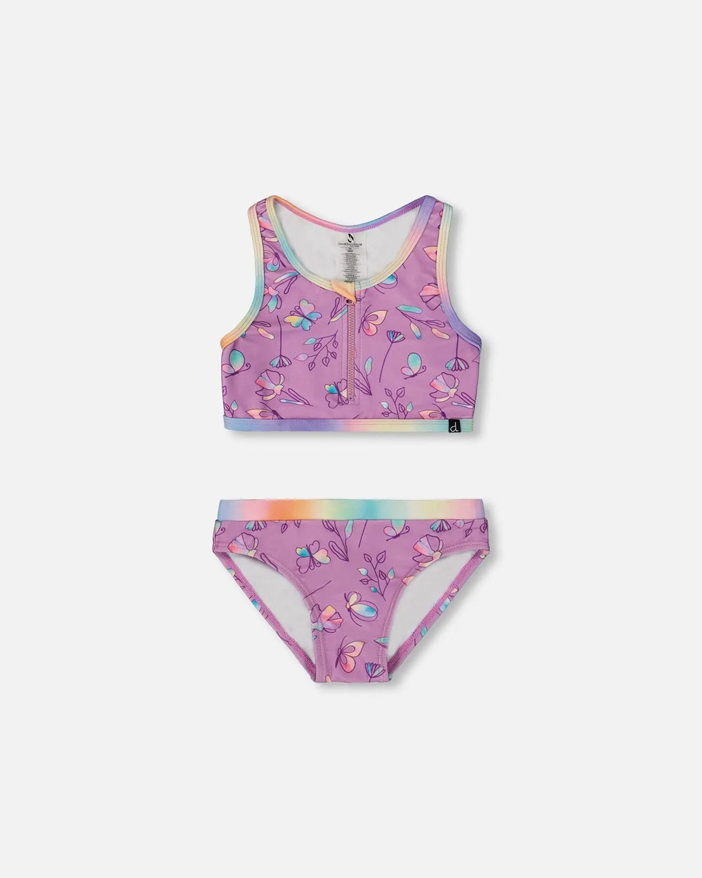 Printed Two-Piece Swimsuit Old Mauve And Multicolored Butterflies | Deux par Deux | Jenni Kidz
