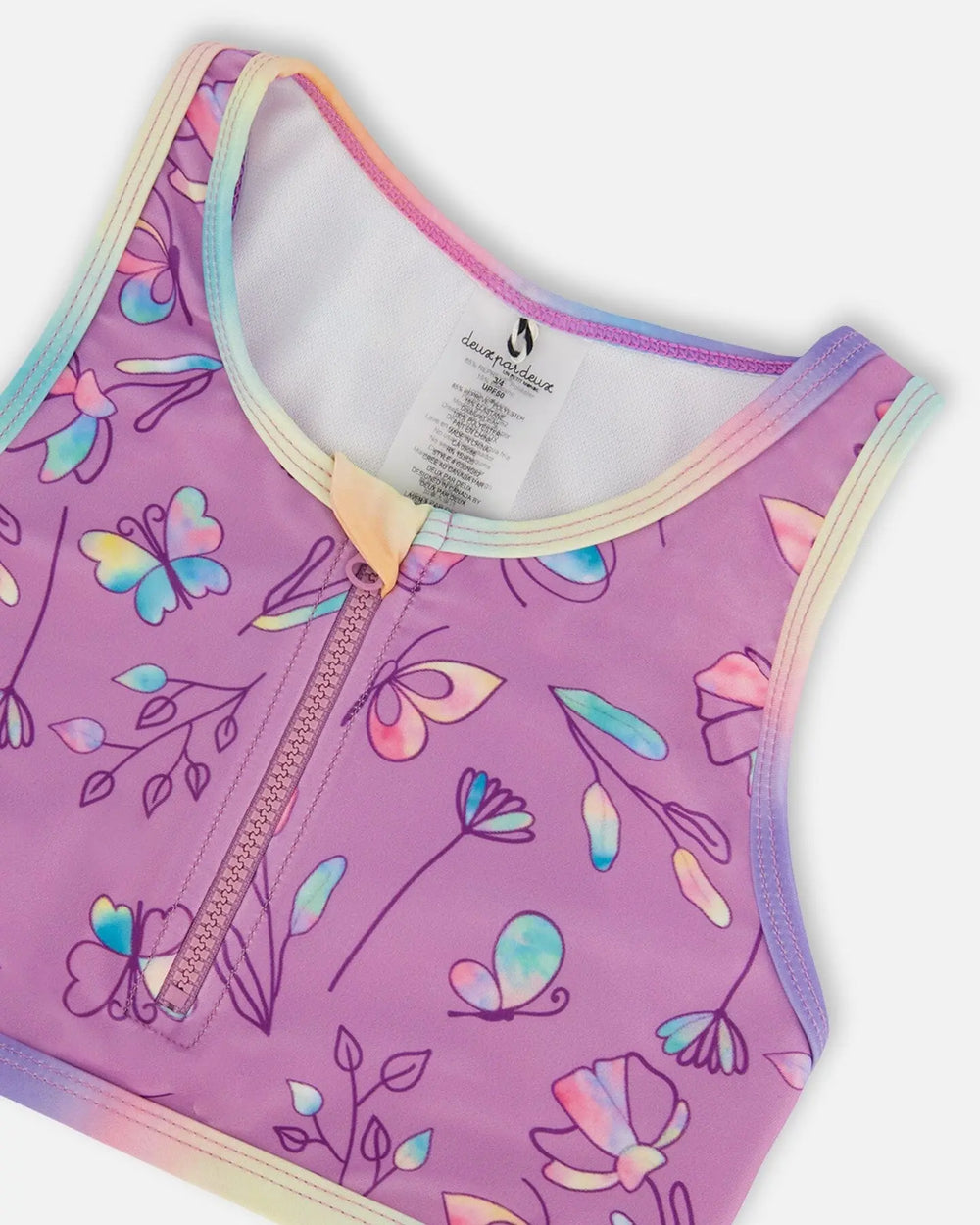 Printed Two-Piece Swimsuit Old Mauve And Multicolored Butterflies | Deux par Deux | Jenni Kidz