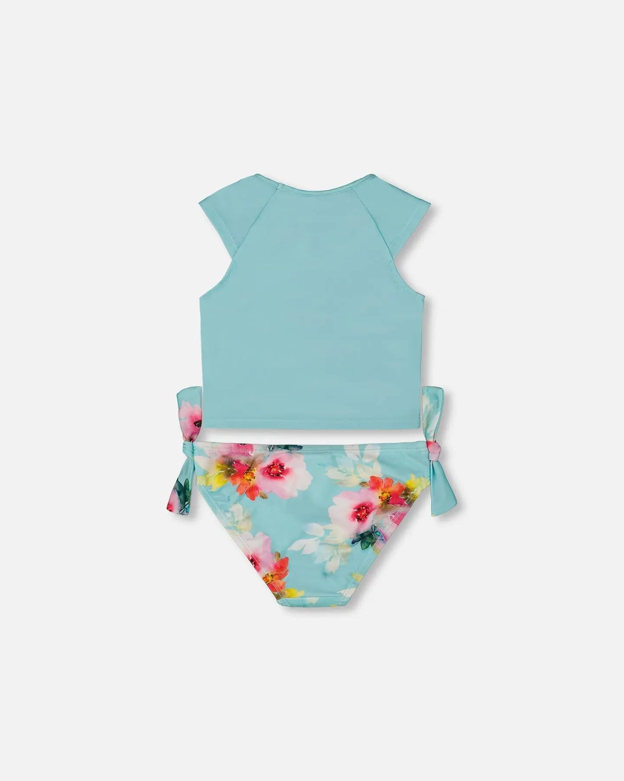 Printed Two-Piece Swimsuit Turquoise And Pink Flowers | Deux par Deux | Jenni Kidz