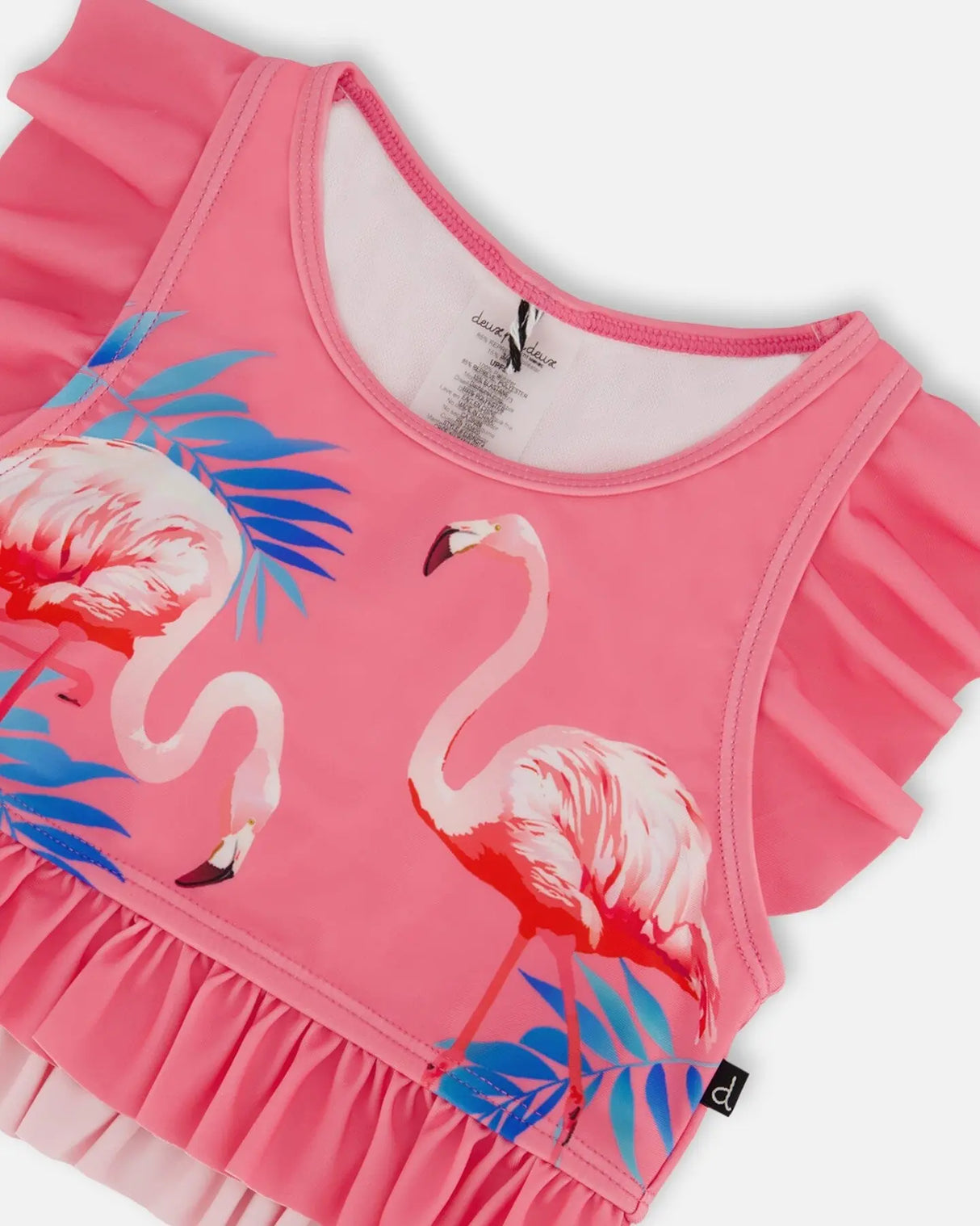 Printed Two-Piece Swimsuit With Frills Candy Pink And Pink Flamingo | Deux par Deux | Jenni Kidz