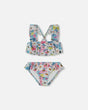 Printed Two-Piece Swimsuit With Frills White, Pink, And Green Flowers | Deux par Deux | Jenni Kidz