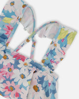 Printed Two-Piece Swimsuit With Frills White, Pink, And Green Flowers | Deux par Deux | Jenni Kidz