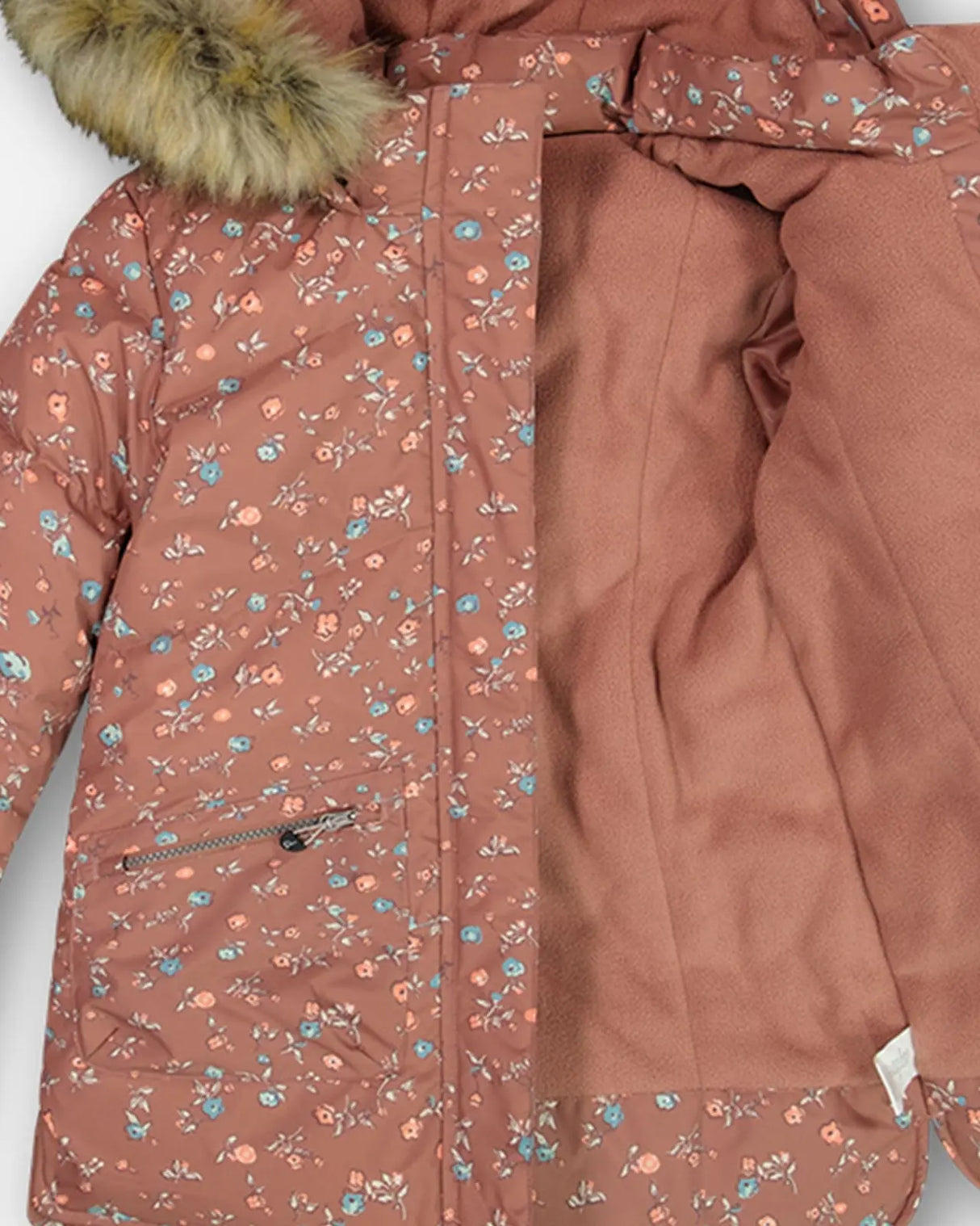 Puffy Long Coat Dusty Pink With Small Flowers | Deux par Deux | Jenni Kidz