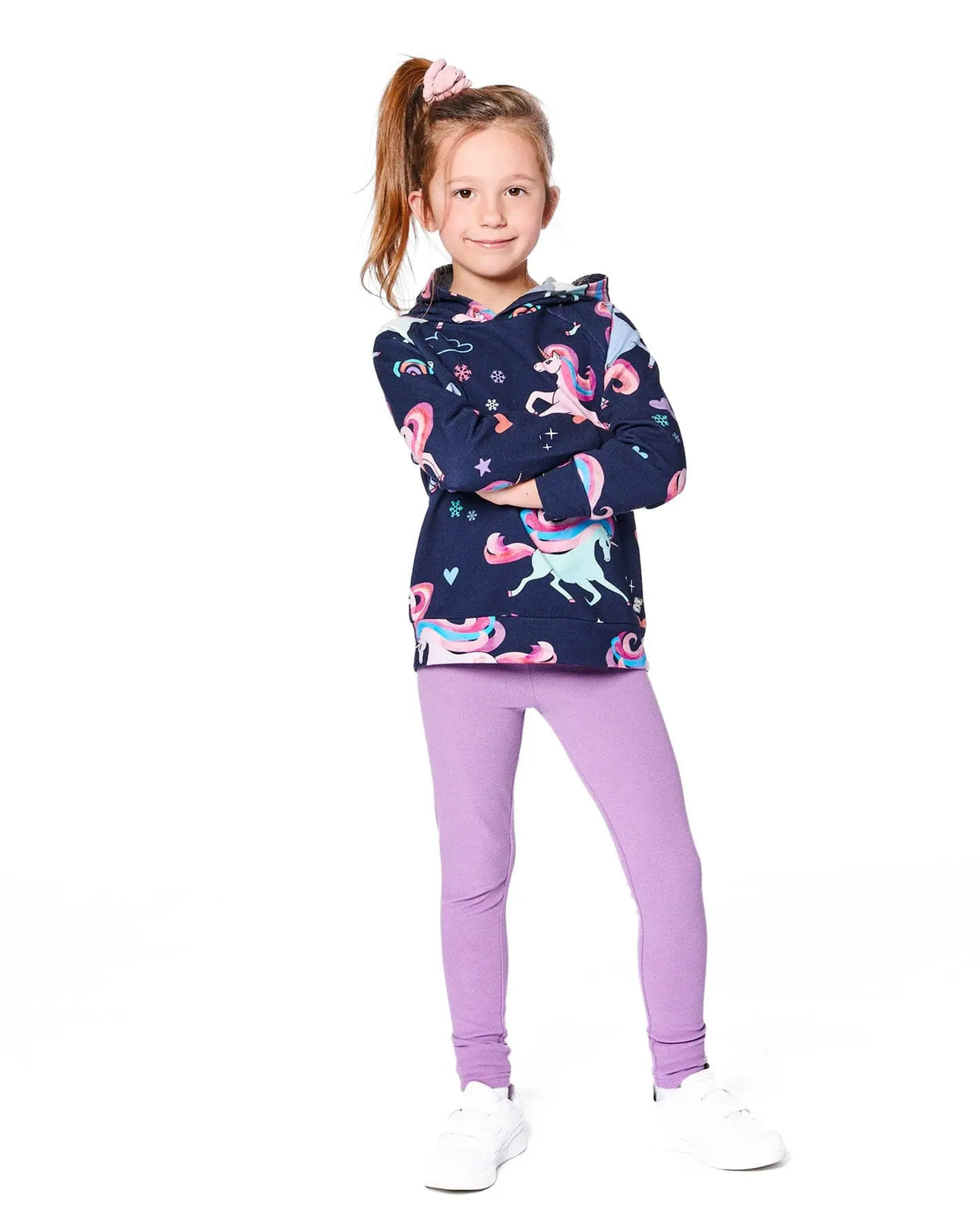 Pullover Fleece Hoodie Navy Unicorn Print | Deux par Deux | Jenni Kidz