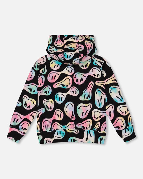 Pullover Fleece Hoodie Smiley Face Girl | Deux par Deux | Jenni Kidz