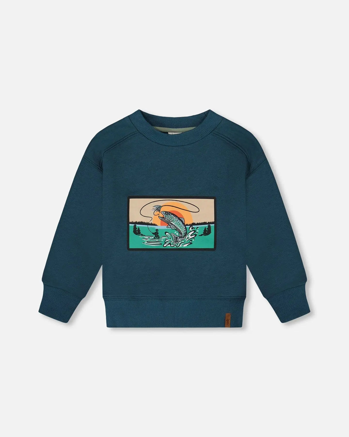 Pullover French Terry Graphic Sweatshirt Teal And Peach | Deux par Deux | Jenni Kidz