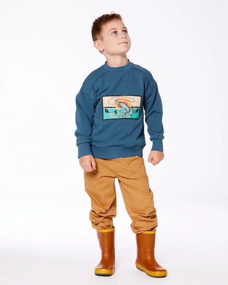 Pullover French Terry Graphic Sweatshirt Teal And Peach | Deux par Deux | Jenni Kidz