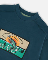 Pullover French Terry Graphic Sweatshirt Teal And Peach | Deux par Deux | Jenni Kidz