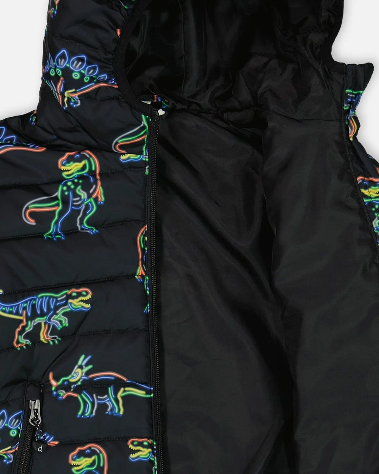 Quilted Jacket Black Printed Neon Dino | Deux par Deux | Jenni Kidz