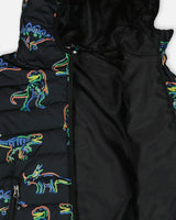 Quilted Jacket Black Printed Neon Dino | Deux par Deux | Jenni Kidz