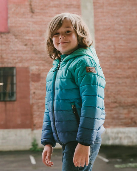 Quilted Mid-Season Jacket Green And Blue Gradient | Deux par Deux | Jenni Kidz