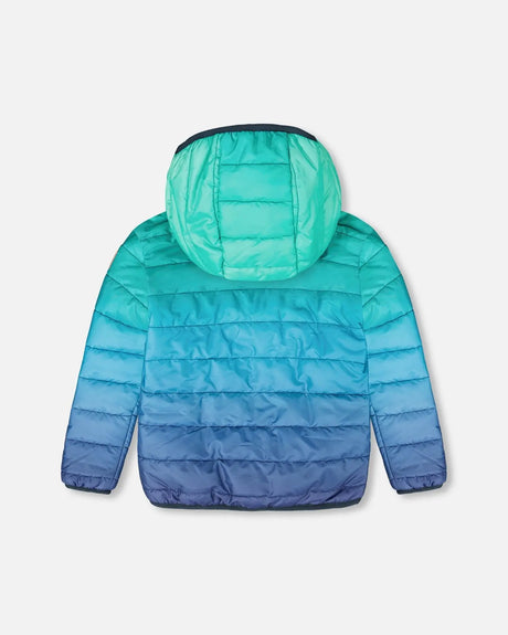 Quilted Mid-Season Jacket Green And Blue Gradient | Deux par Deux | Jenni Kidz
