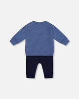 Quilted Sweatshirt And Fleece Pant Set Blue | Deux par Deux | Jenni Kidz