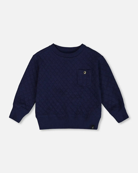 Quilted Sweatshirt With Pocket Navy | Deux par Deux | Jenni Kidz