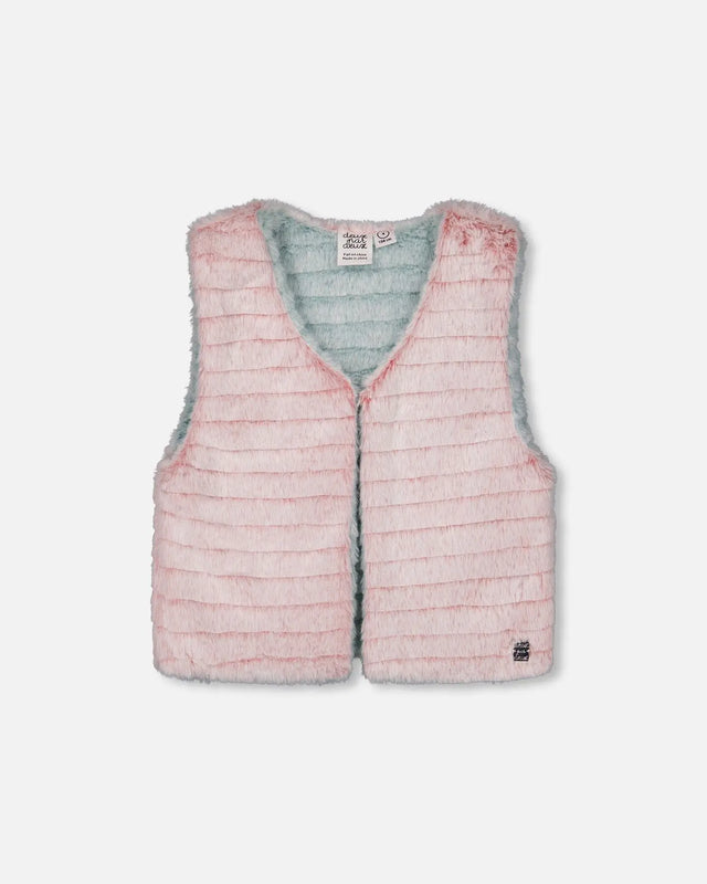 Reversible Faux Fur Vest Pink And Turquoise | Deux par Deux | Jenni Kidz